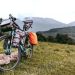 Travelers packed mountain bike with no people