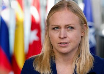 Finland's Foreign Minister Elina Valtonen talks to journalists as she arrives to a meeting of NATO foreign ministers at NATO headquarters in Brussels, Tuesday, Nov. 28, 2023. NATO foreign ministers on Tuesday begin a two-day meeting in which the alliance will reaffirm its support for Ukraine's defense against Russia's invasion, explore ways of easing tensions between Kosovo and Serbia and look at preparations for NATO's 75th anniversary next year. (AP Photo/Geert Vanden Wijngaert)