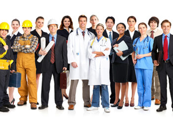 Businessman, builder, nurse, architect. Isolated over white background