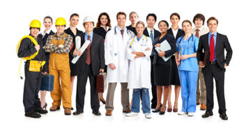 Businessman, builder, nurse, architect. Isolated over white background